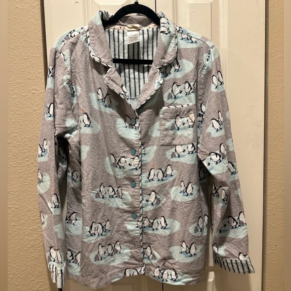 Munki Munki Penguin Print Pajama  Top Soft Flannel Bamboo/Cotton , XL - Picture 1 of 5